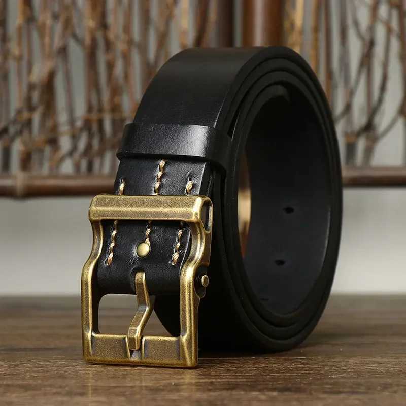 3.8CM Pure Cowhide High Quality Genuine Leather Belts for Men Strap Male Brass Buckle Fancy Vintage Jeans Cowboy Thicken Belts W250604