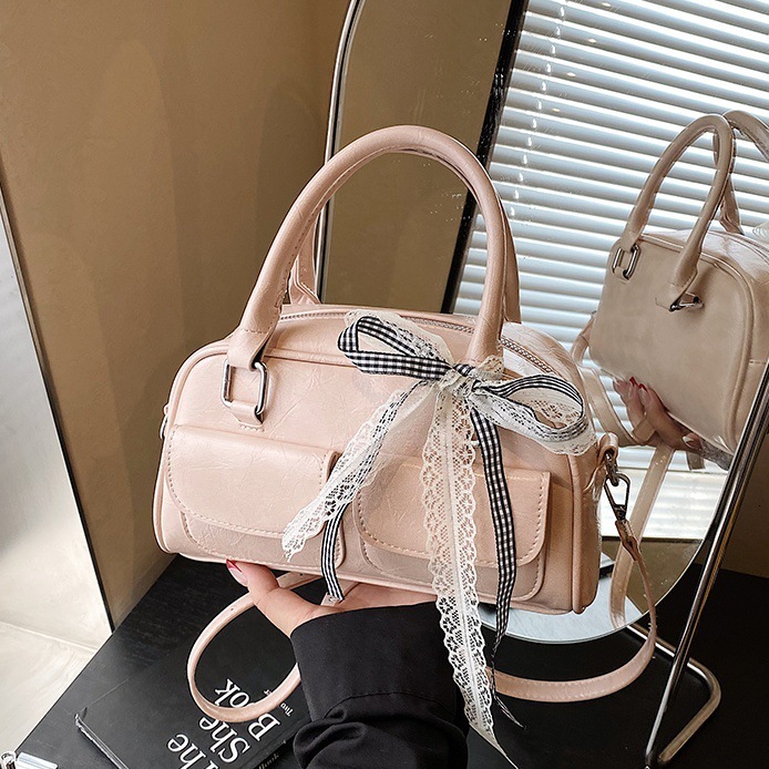 designer Casual Handheld Boston Bag for Women 2025 New Korean Version Simple Versatile Bowknot Single Shoulder Crossbody Bag