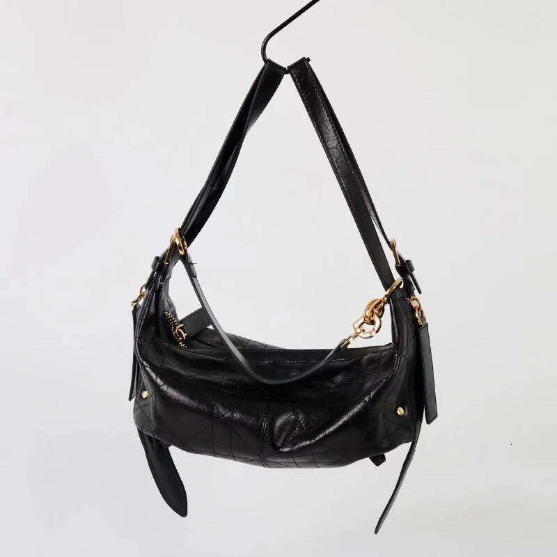 2025 Design Pleated Cowhide Shoulder Bags Women Casual Fashion Soft Tote Elegant Commute Handbag Crossbody Bag Female