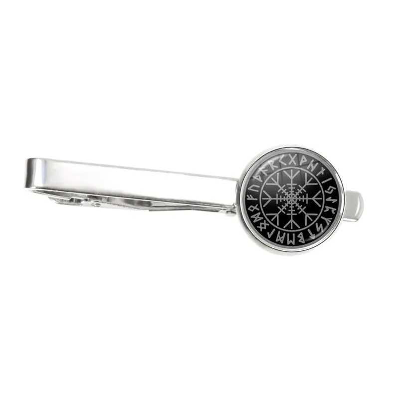 1pc Nordic Vikings Compass Runes Mens Glass Cabochon Tie Clip for Men Silver Color Metal Tie Clamp Pins Father Husband Gifts W250604