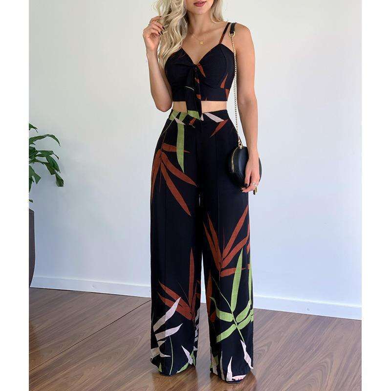 Women's Personality Temperament Straight Pants Sexy Top Fashion Casual Set B5