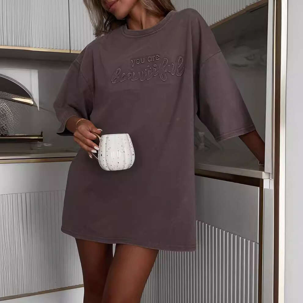 New Letter Foam Print Loose Belly Covering Slimming Top Spring Summer Ins Versatile Short Sleeve T-Shirt Women B5