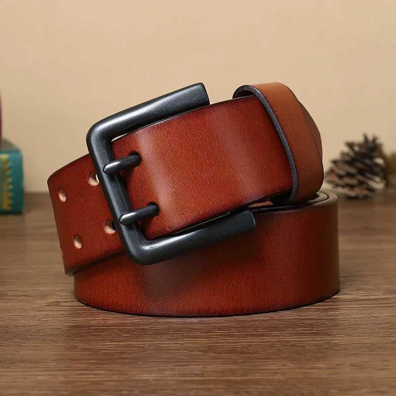 4.3CM Widened Double Needle Buckle Belt Mens Genuine Leather Top Layer Cowhide Retro Youth Versatile Casual Belt W250604