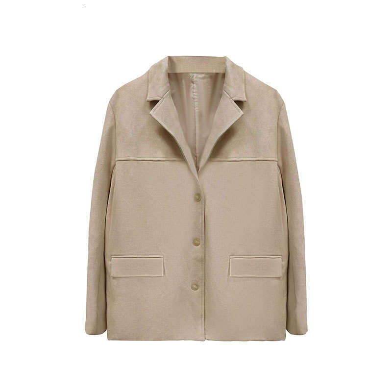 New Women's Fashion Elegant Brown Loose Pocket Long Sleeve Blazer Jacket For Women B5