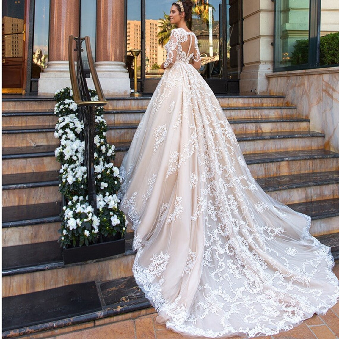 Luxury Pearls Beading Off the Shoulder Wedding Dresses Princess Bling Separately Long Sleeves Bridal Gowns A Line 2025 Customized Vestido De Noiva 01