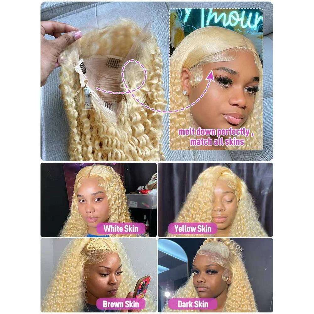 Curly 250% 13x6 HD 30 40 Inch 613 Honey Blonde Color Human Hair Wigs 13x4 Loose Deep Wave Lace Frontal Brazilian Remy Wig