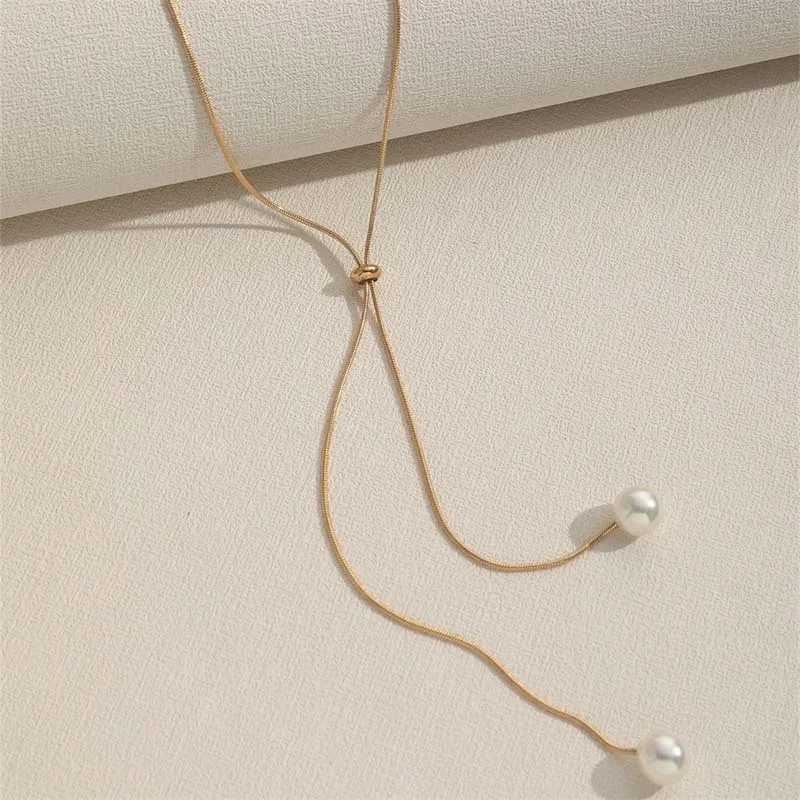 Fashion Silver Color Long Tassel Pull Pearl Pendant Necklaces for Women Simple Adjustable Clavicle Chain Choker Jewelry Gift XJ250604