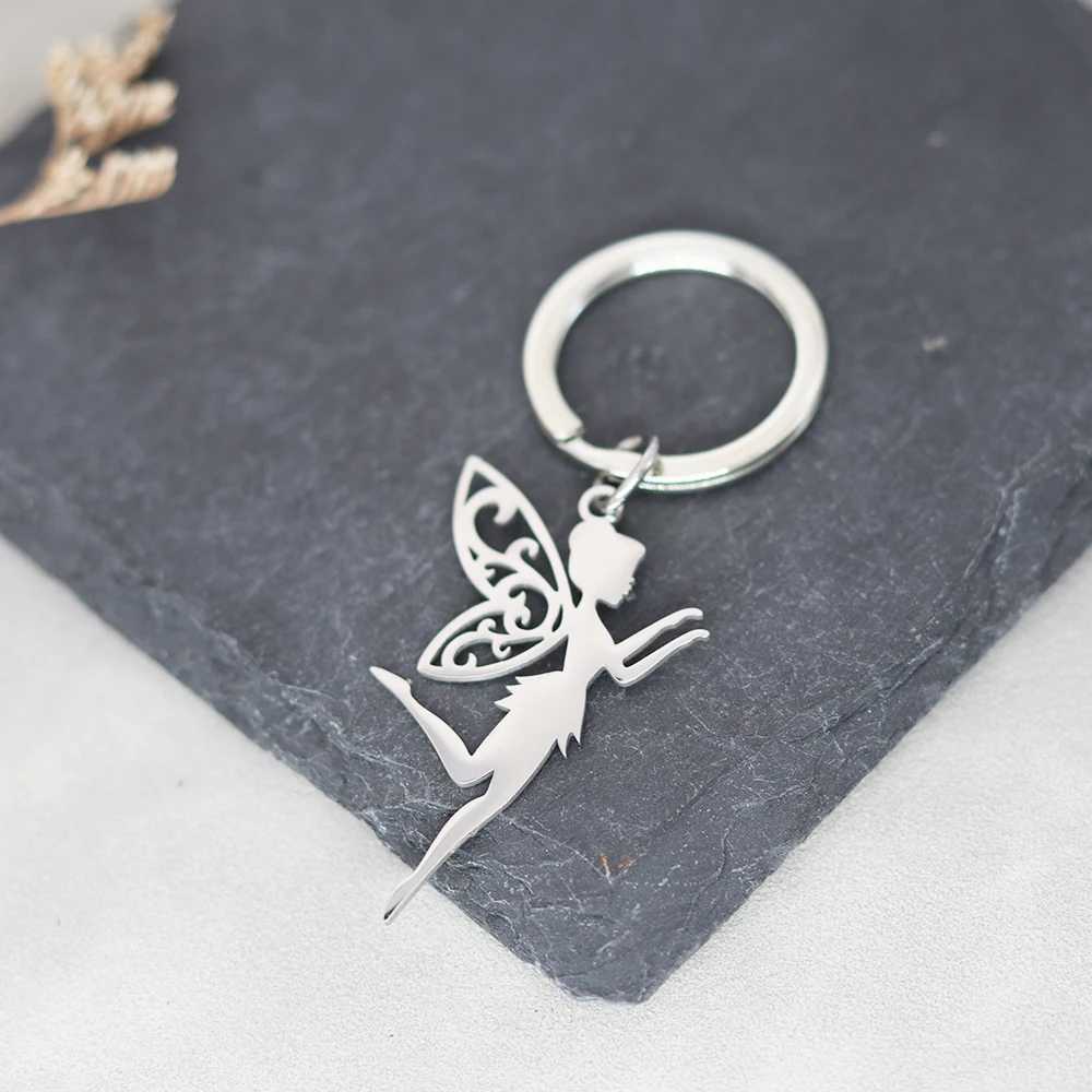 Vintage Elf Fairy Keychain for Women Stainless Steel Cute Angel Wings Pendant Key Ring Girl Gifts Jewelry Decor Bag Accessories W250604