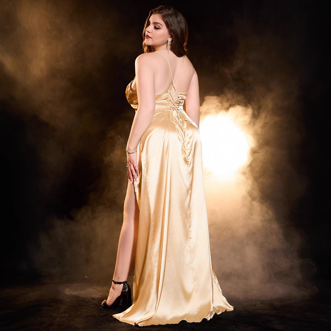 New Dress Sexy Banquet Gold Dress Ball Dress Large Womens Dress