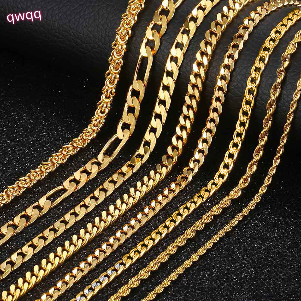 RINNTIN SC Gold Plated Jewelry Cuban Link Chain 14K 18K Gold Chain Necklace Cadena Kolye 925 Sterling Silver Chain for Women Men
