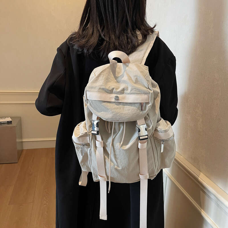 New Trendy Women's Large Capacity Solid Color Simple Student School Bag Multi-pocket Casual Travel Backpack