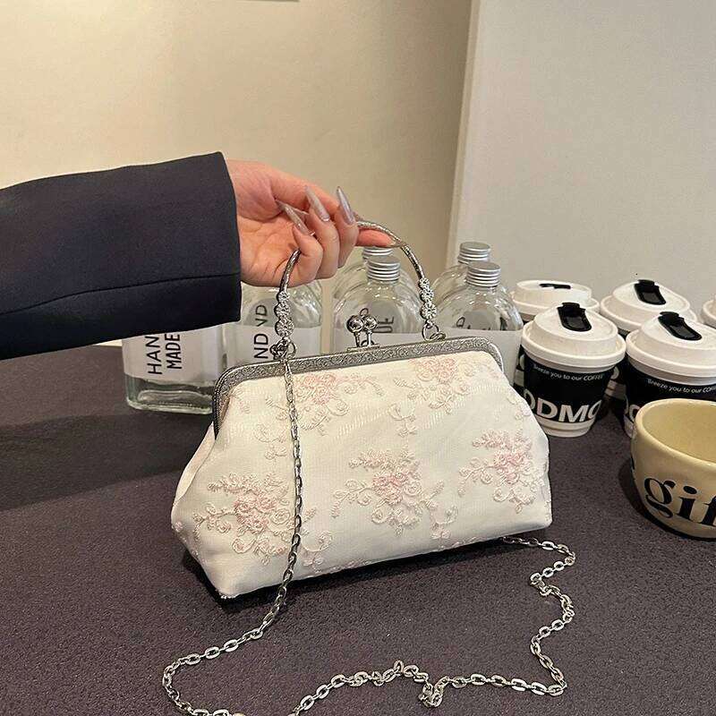 Lace Fbric Women Evening Chain Shoulder Messenger Bag Shell Clip Designer Handbag Fashion Purse Party Wedding Clutch