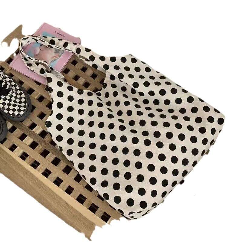 Polka Lazy Style Women's Handbag DIY Artistic Eco-friendly Shopping Large Capacity Round Dot Canvas Bag