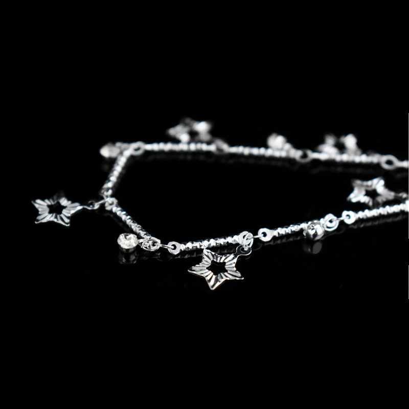 New Fashion Ladies Rhinestone Beach Silver Plated Anklet Star CZ Pendant Foot Chain Silver Color Anklets Bracelets Women Jewelry W250604