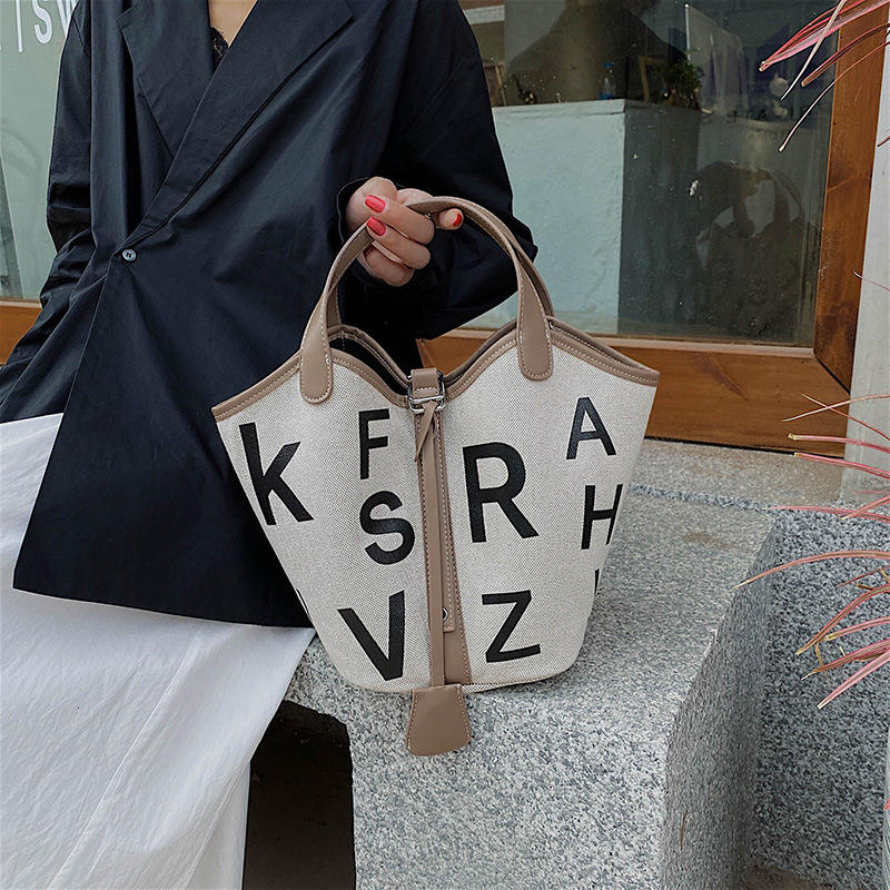 designer Large Capacity Knitted Bag Bucket Simple Letter Literary Tote Bag High Appearance Fashion Handbag Versatile Korean Style