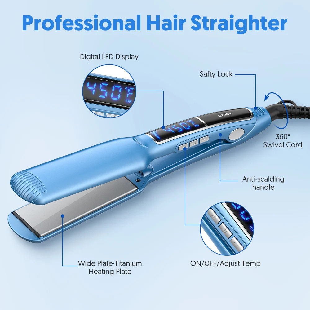 SEJOY Professional Hair Straightener Flat Iron with Adjustable Temp 300-450°F PTC Ceramic Plates Auto Shut-Off 250529