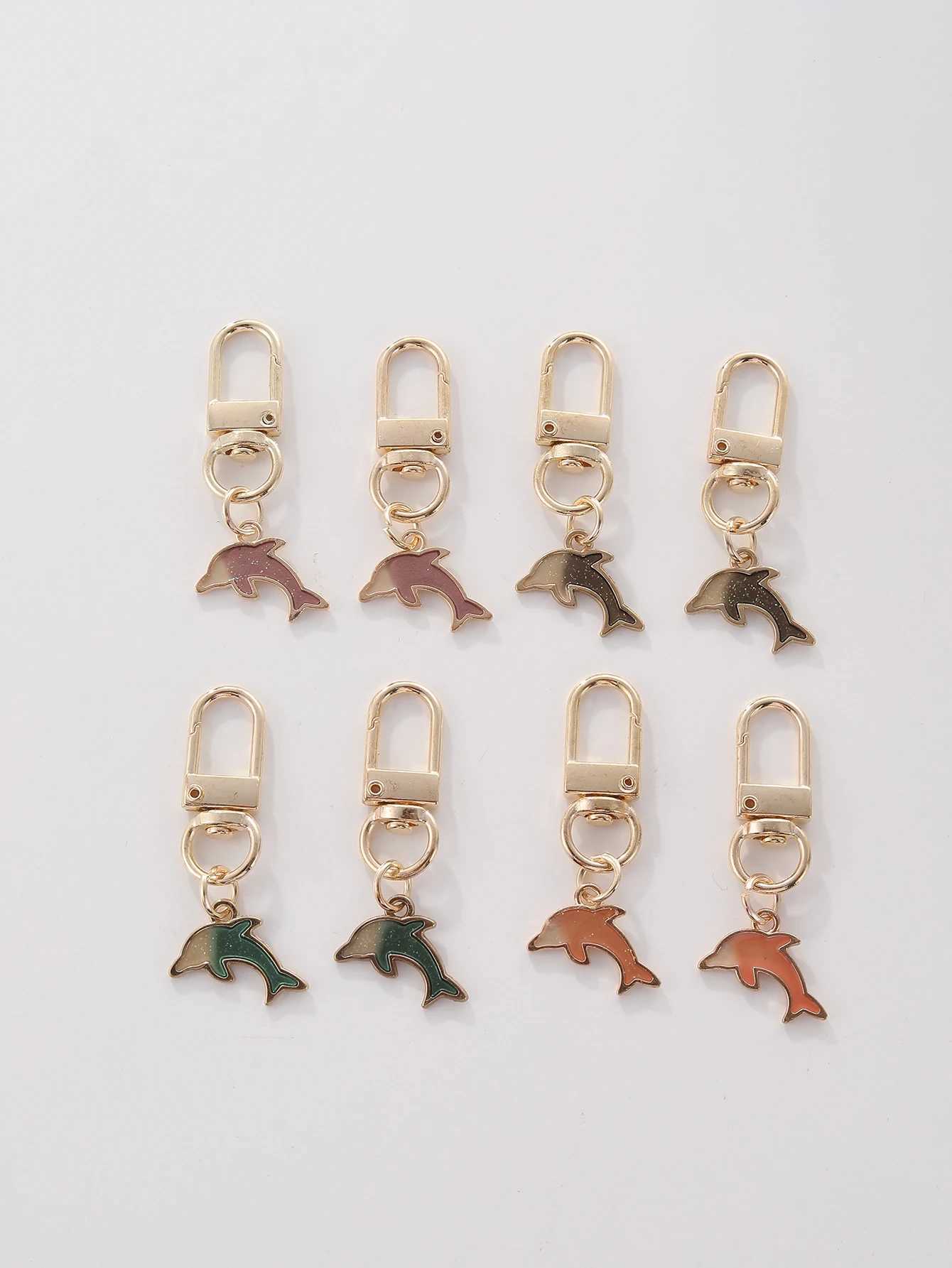 8pcs Cute Leisure Alloy Dolphins Keychain Metal Keyring Decoration Wallet Bag Backpack Pendant Charms Birthday Party Gifts W250604