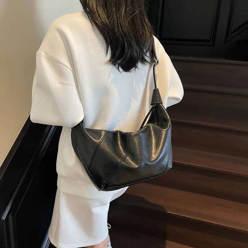 Daily Creative Versatile PU Vintage Large Capacity Solid Color Soft Women's Armpit Crossbody Shoulder Bag