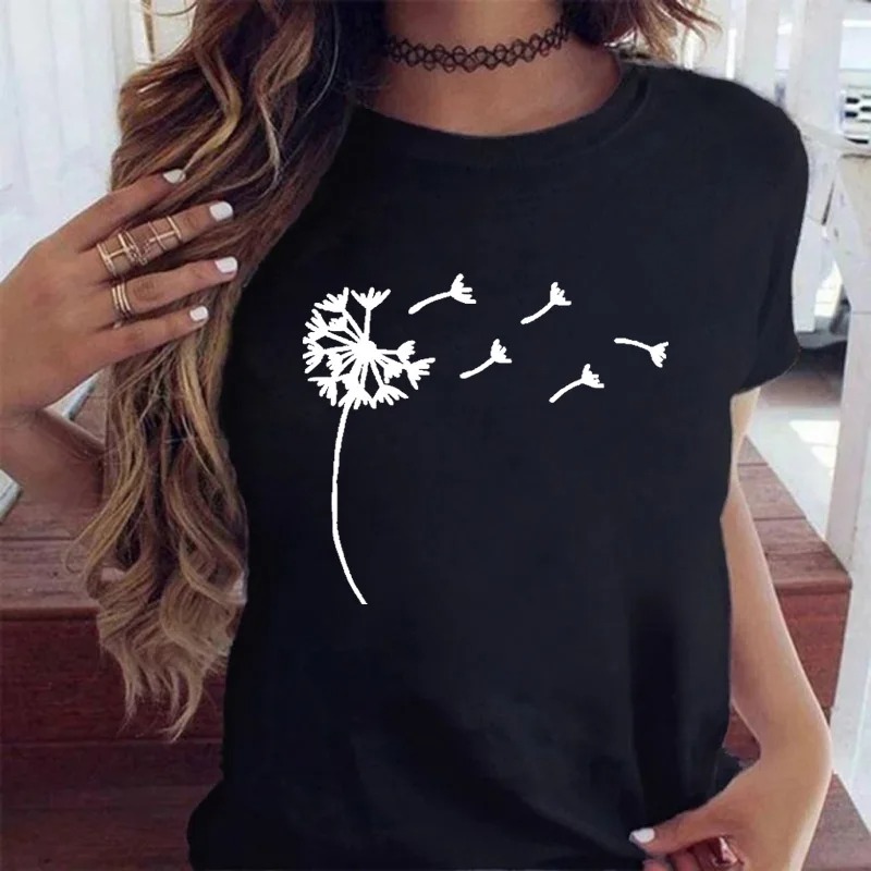 Women Print Clothes Dandelion Watercolor Dragonfly Love Female Designer Tops Tee Tshirt Fashion Print Cartoon Ladies Graphic T-Shirt