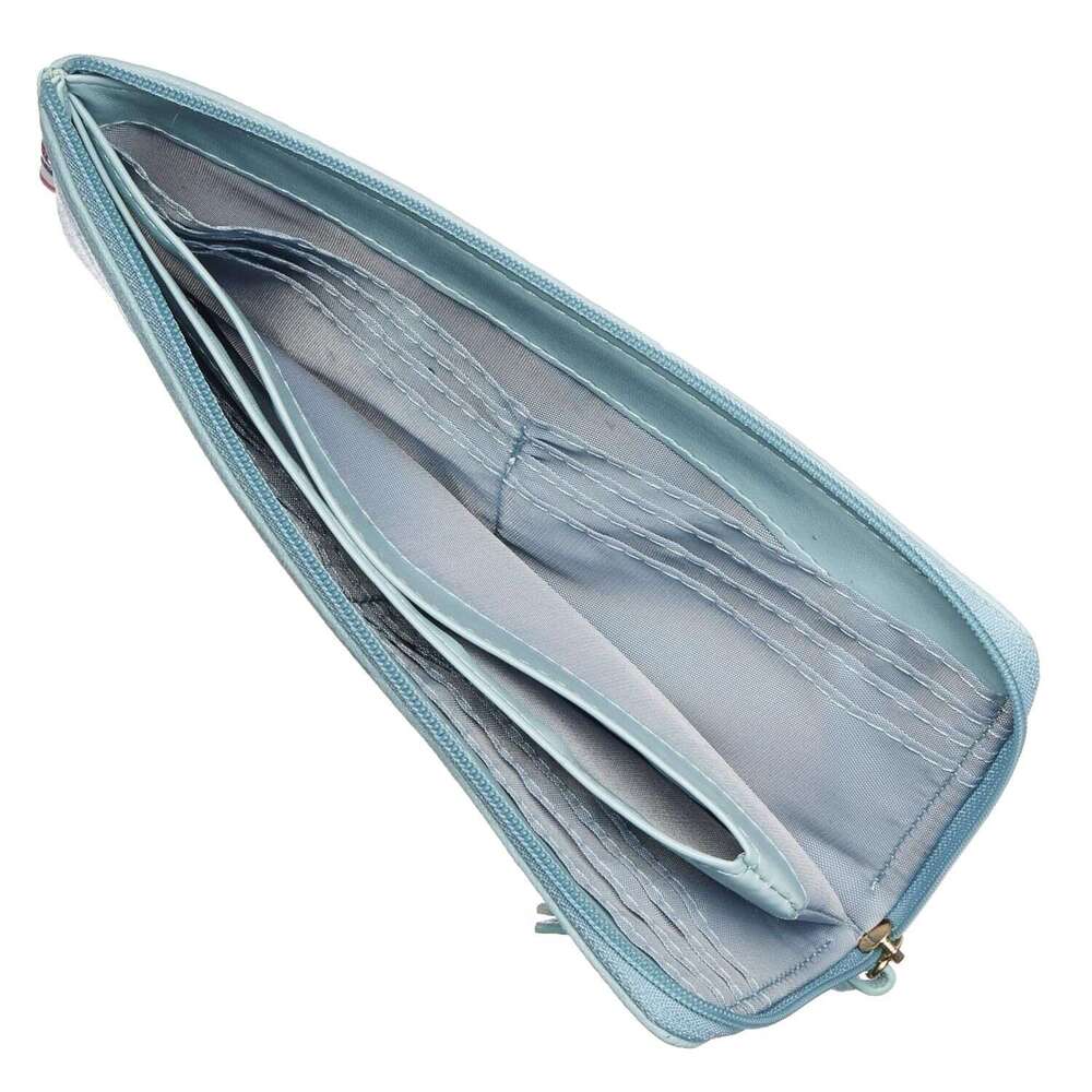 Genuine Litchi Grain Long Women's Fashion Leather Anti-theft with Coin Pocket Zipper Wallet