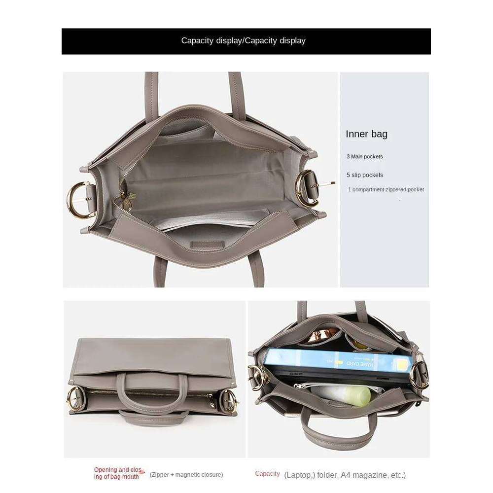 Business Genuine Leather Women's Handbags Shoulder Tote Bag Large Capacity Briefcase 2025 New Commute 14 Inch Laptop Bags