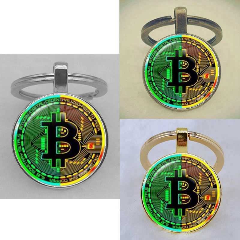 Fashion Bitcoin Design Glass Cabochon Metal Pendant Classic Mens Womens Keychain Keyring Jewelry Keychain Gift Memorial M250604