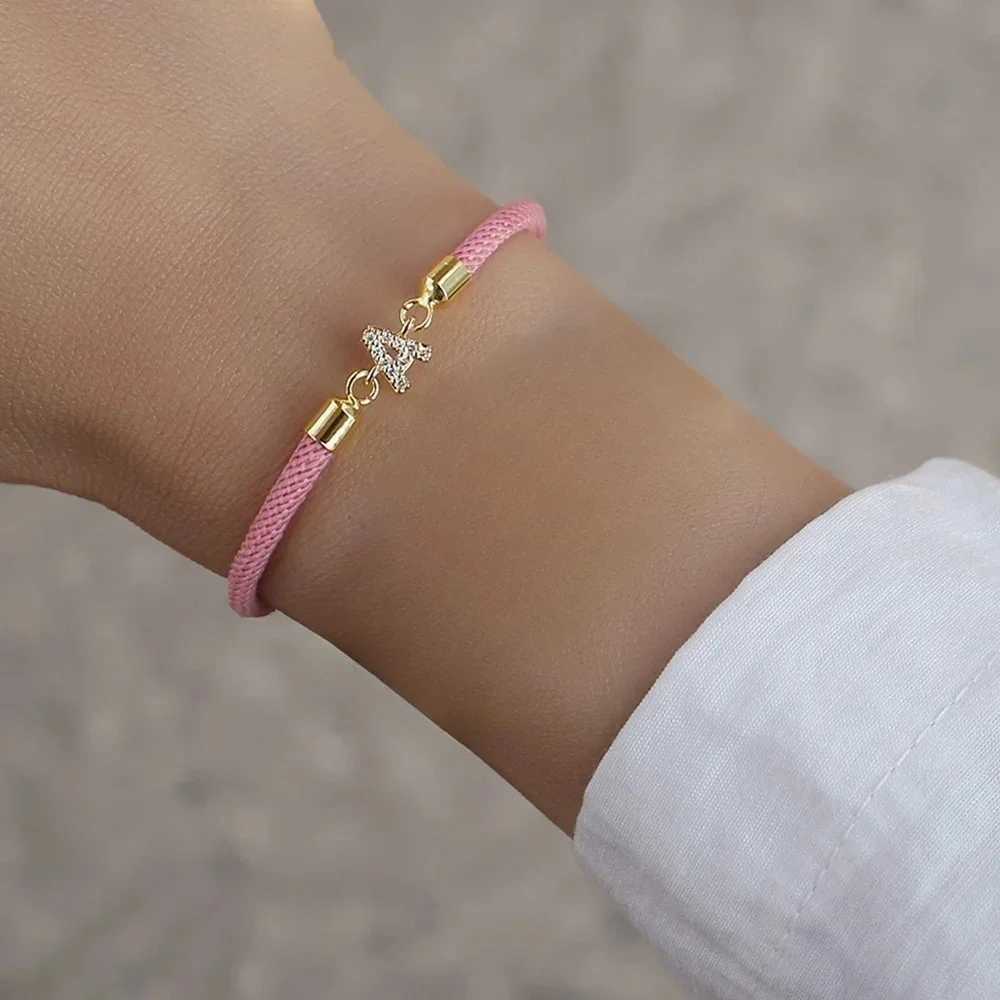 New Arrival New Brand Fashion Initial Letter Charm Bracelet Women Pave Zirconia A-Z Adjustable Rope Bracelet For Women Jewelry Gift V250604