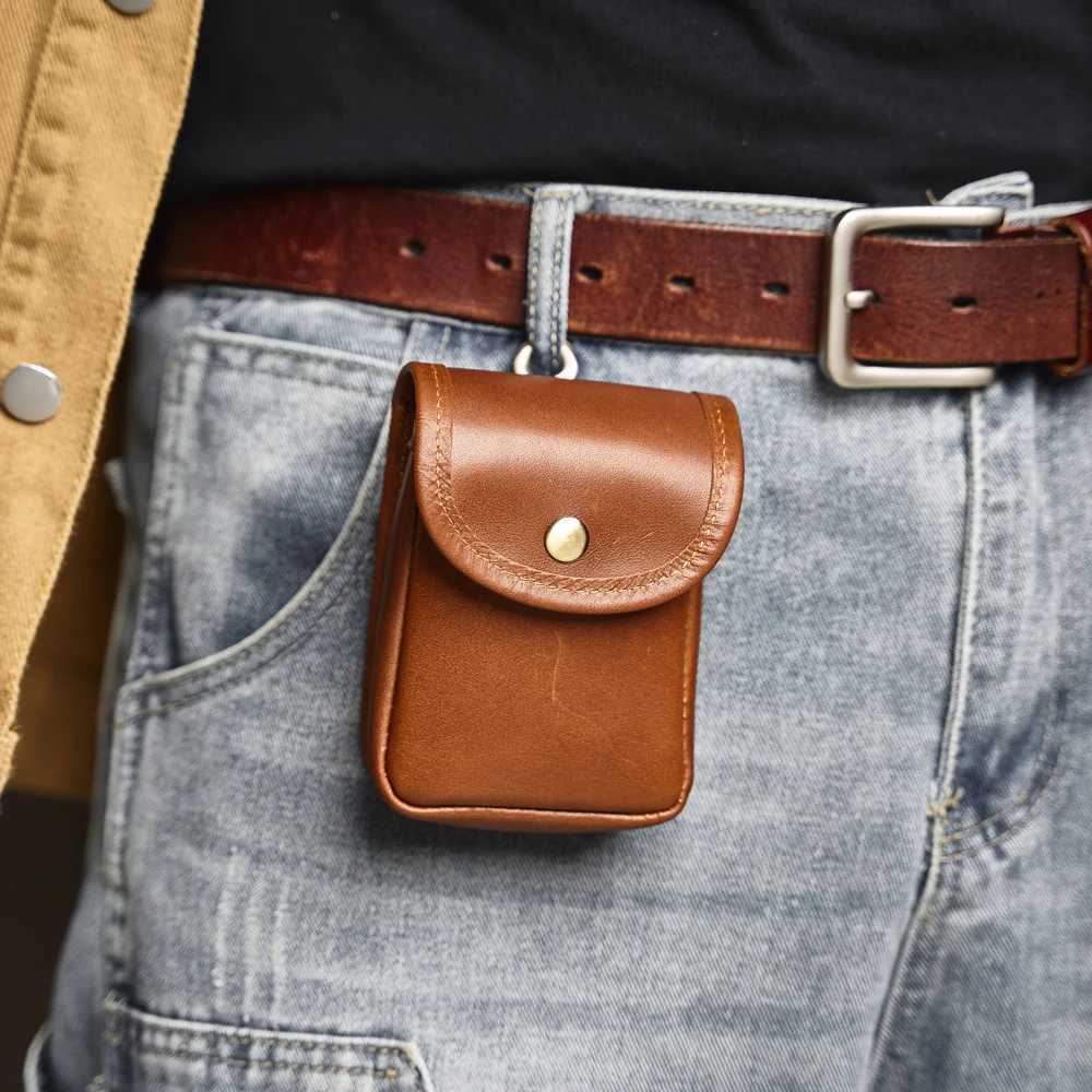 Genuine Leather Vintage Waist Bag Mens Shoulder Bag Casual Small Satchel Sports Waist Bag Wearable Belt W250604