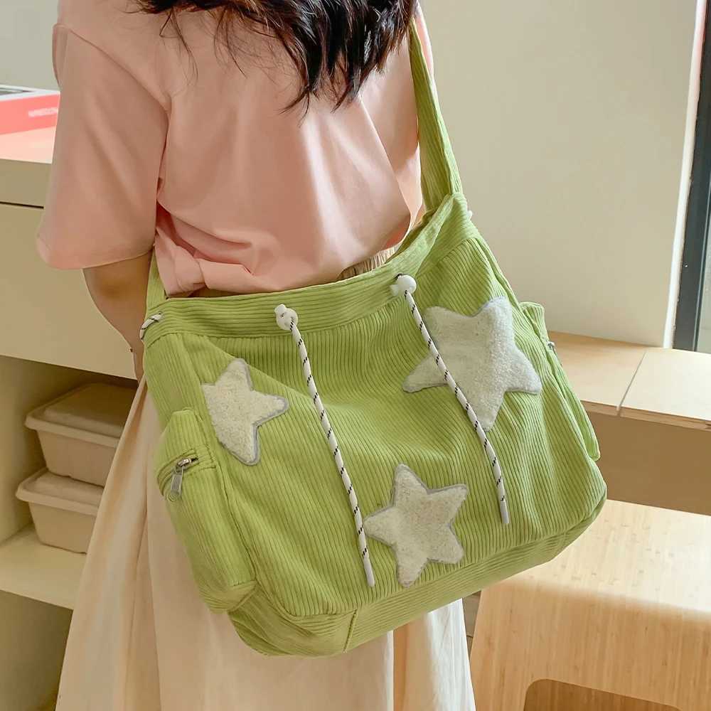Large Capacity Corduroy Bag Womens Single Shoulder Casual Five Pointed Star Crossbody Bag Versatile Tote Bag XJ250604