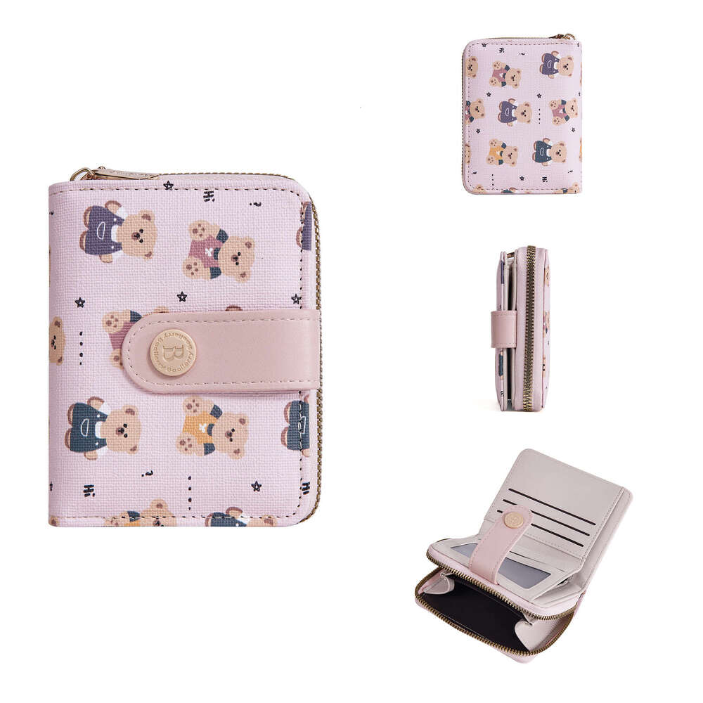 New High-End Bear Print Short Women's Ins Large Capacity 80% off Buckle PU Coin Purse Wallet
