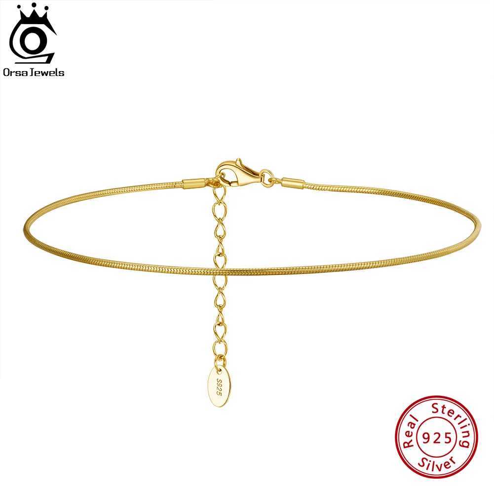 ORSA JEWELS 925 Sterling Silver 1mm Round Snake Chain Anklet 14K Gold Plated Simple Ankle Jewelry for Women Birthday Gift SA23 W250604