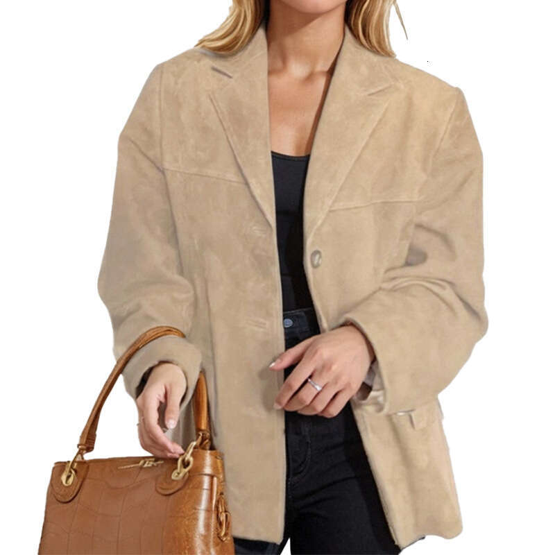 New Women's Fashion Elegant Brown Loose Pocket Long Sleeve Blazer Jacket For Women B5