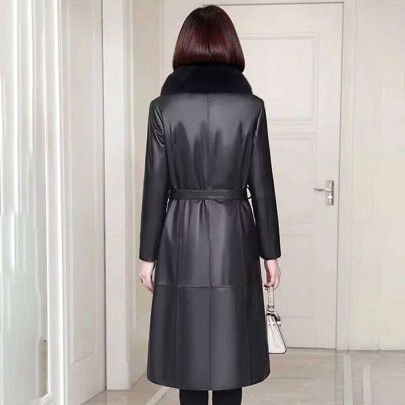 Chic Casual Trenchcoat Women's Overcoat 2024 Autumn Winter New Fashion Loose Mid-Length All-Match PU Leather Coat