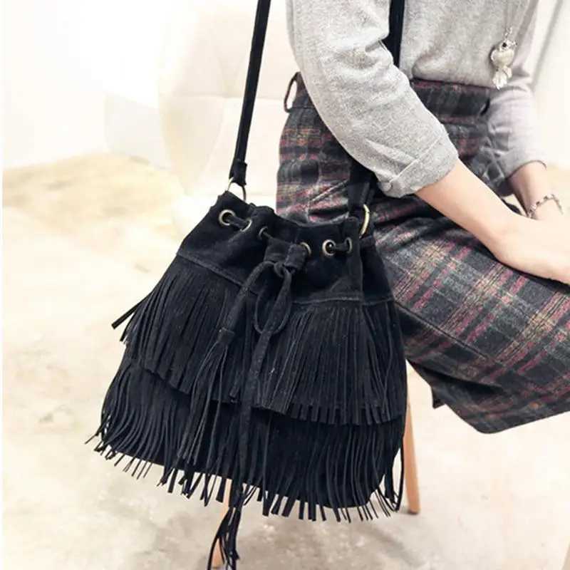 Suede Fringe Women Messenger Bags Tote Handbag Tassel Shoulder Handbags Crossbody Bag XJ250604