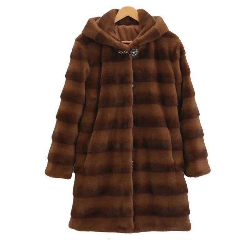 Women Faux Fur Mid Length Coats Thick Warm Open Coat Hooded Full Sleeve Casual Elegant Splice Autumn Winter 2024