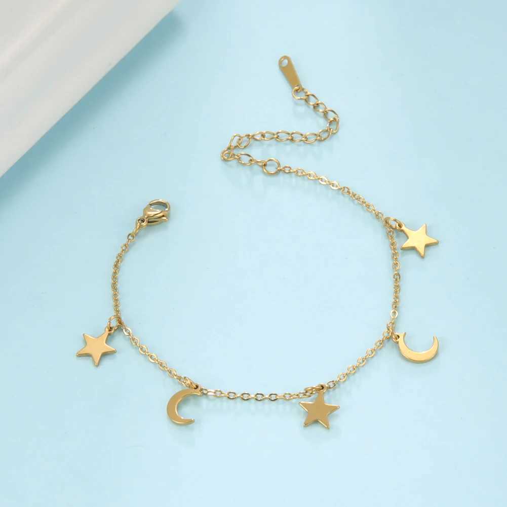 Teamer Classic Star Moon Anklet Stainless Steel Ankle Jewelry for Women Girls Summer Outdoor Beach Lightweight Accessories No Rust W250604