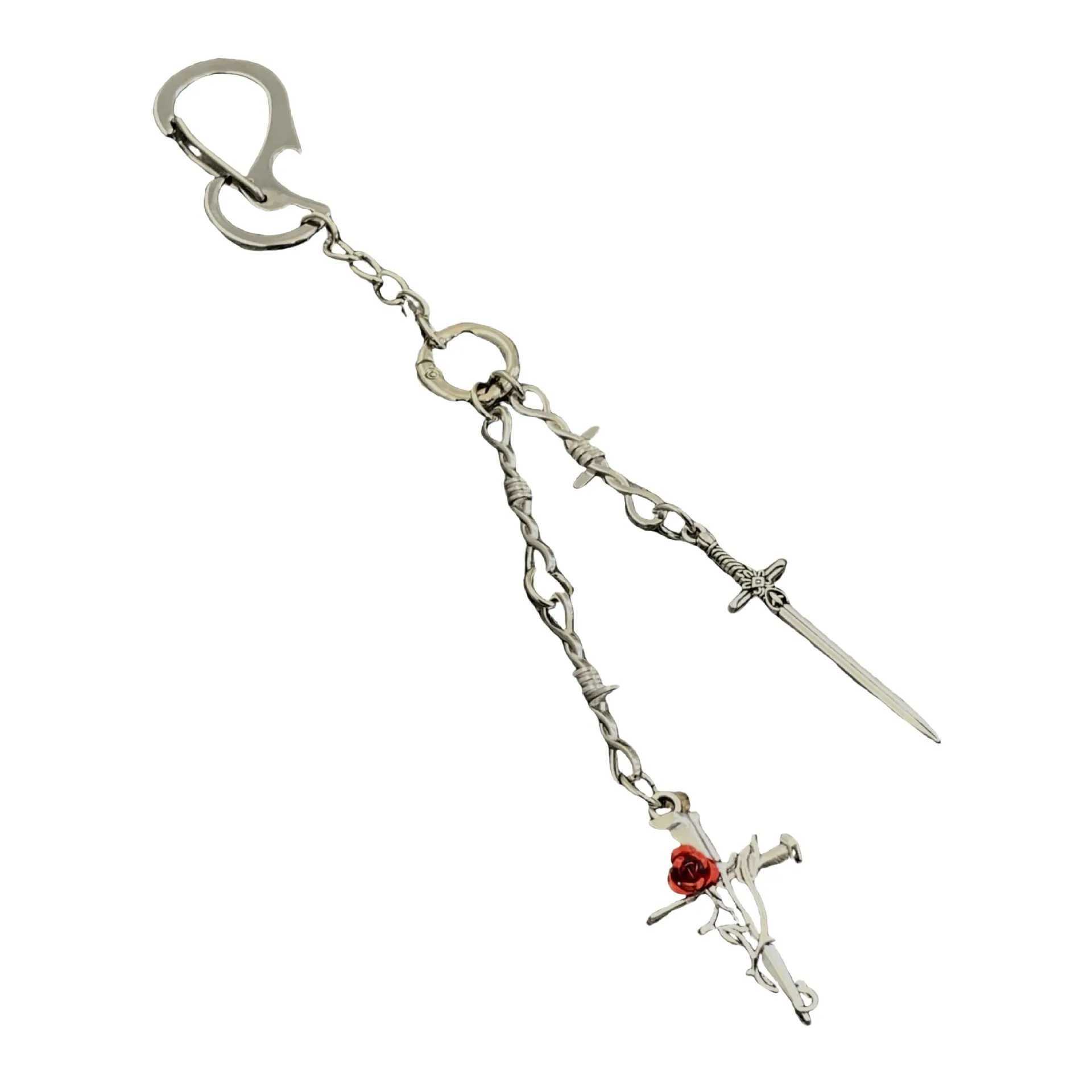 NEW Fashionable Metal Keychain Sword And Rose High-Grade Creative Waist Bag Charm Pendant Accessories Gift W250604