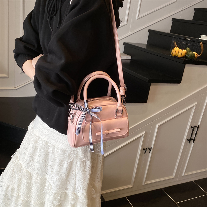 designer Korean Niche High-End Bowknot Handheld Boston Bag for Women Simple Casual Versatile Commuter Crossbody Small Square Bag