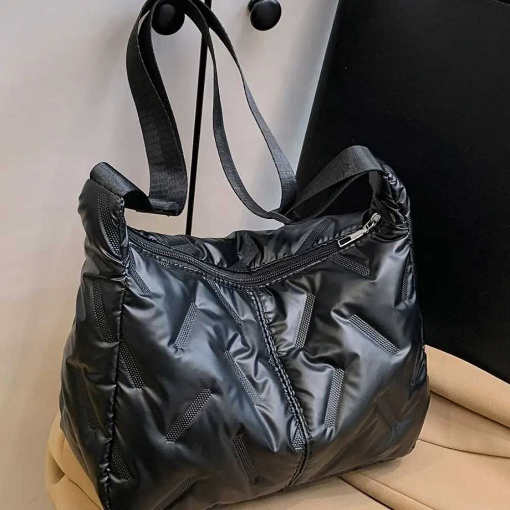 Cute Dumpling Bag Bright Space Cotton Tote Bag Korean Style Shoulder Bag Crossbody Bag Lightweight Silver Nylon Handbag Girls XJ250604