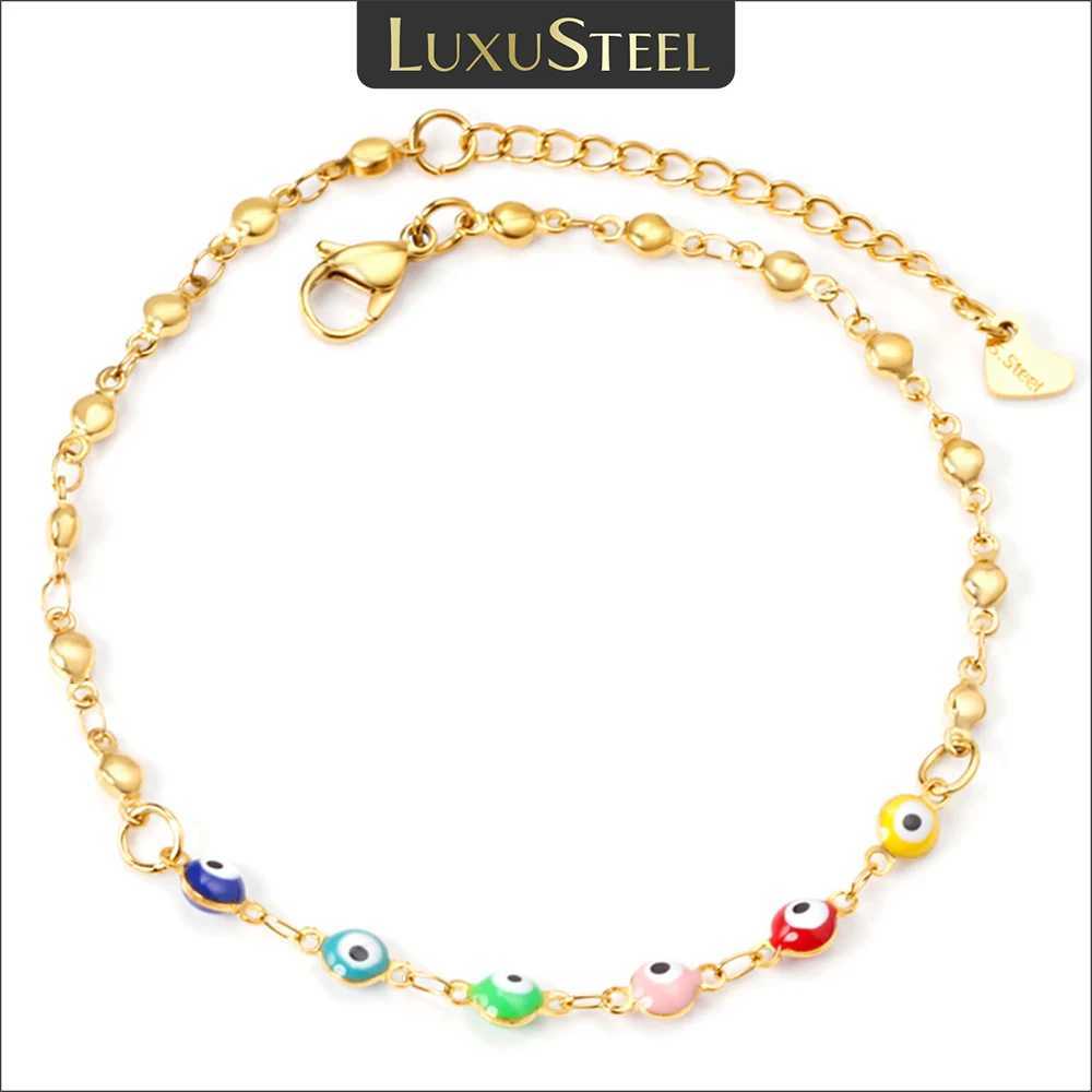 LUXUSTEEL Colorful Evil Eye Anklets For Women Girls Stainless Steel Bohemian Turkish Ankle Bracelet Summer Beach Jewelry W250604