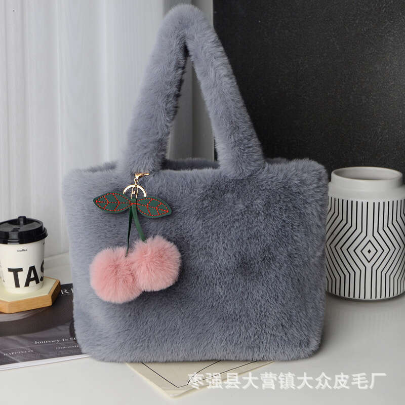 TikTok Plush Furry Handheld Tote Large Capacity Fluffy Shoulder College Student Class Bag