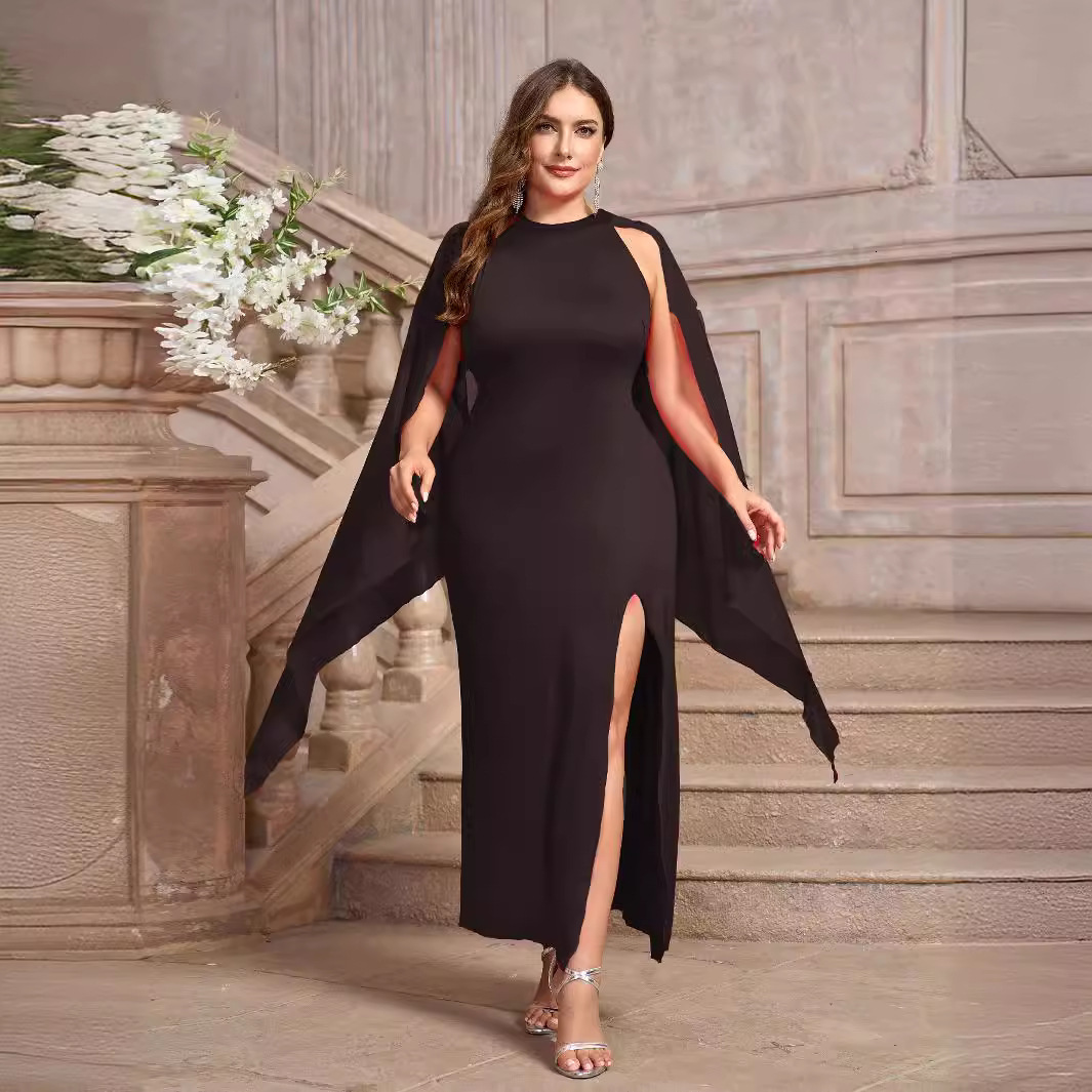 New plus size dress for women plus size dress solid color slim fit banquet dress