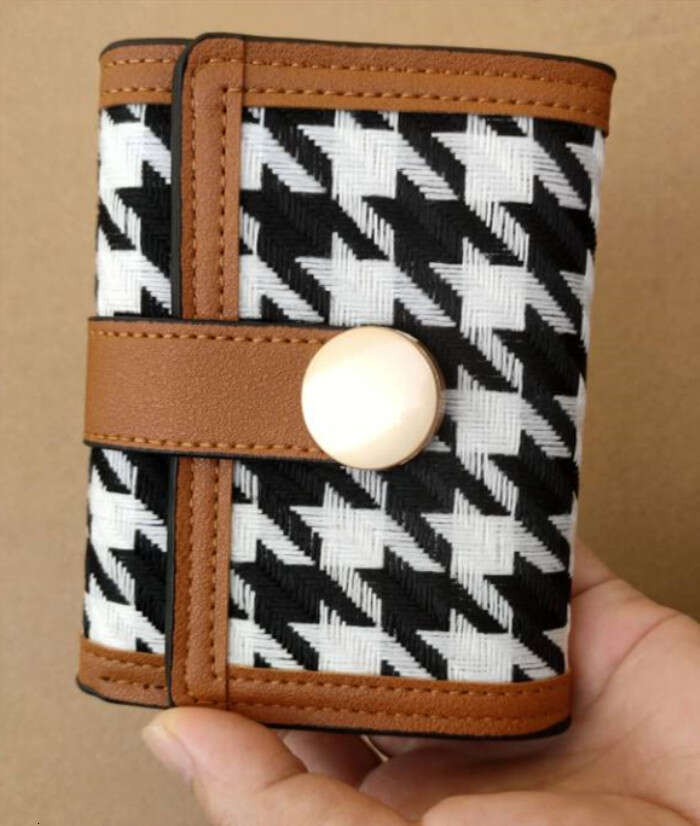 High-Quality Houndstooth Canvas Short Clasp, Clutch Bag, Long Women's Wallet with a Sense of Sophistication, Coin Purse
