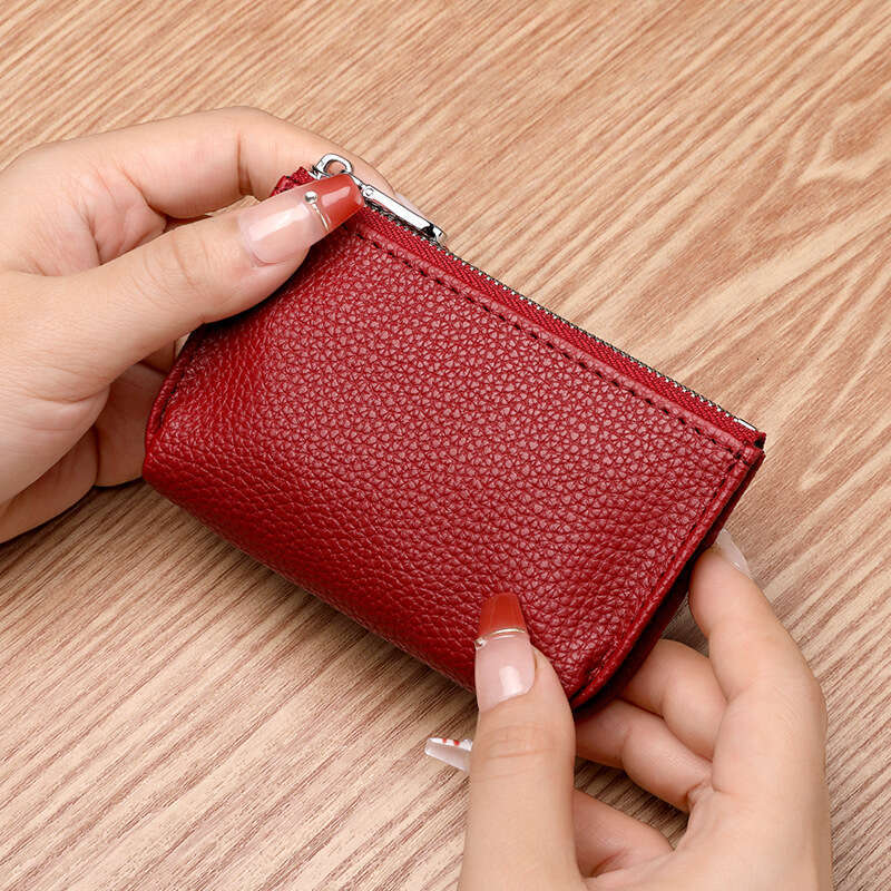 Mini Purse Card Holder Short Thin Genuine Soft Leather Zipper Coin Key Bag Wallet
