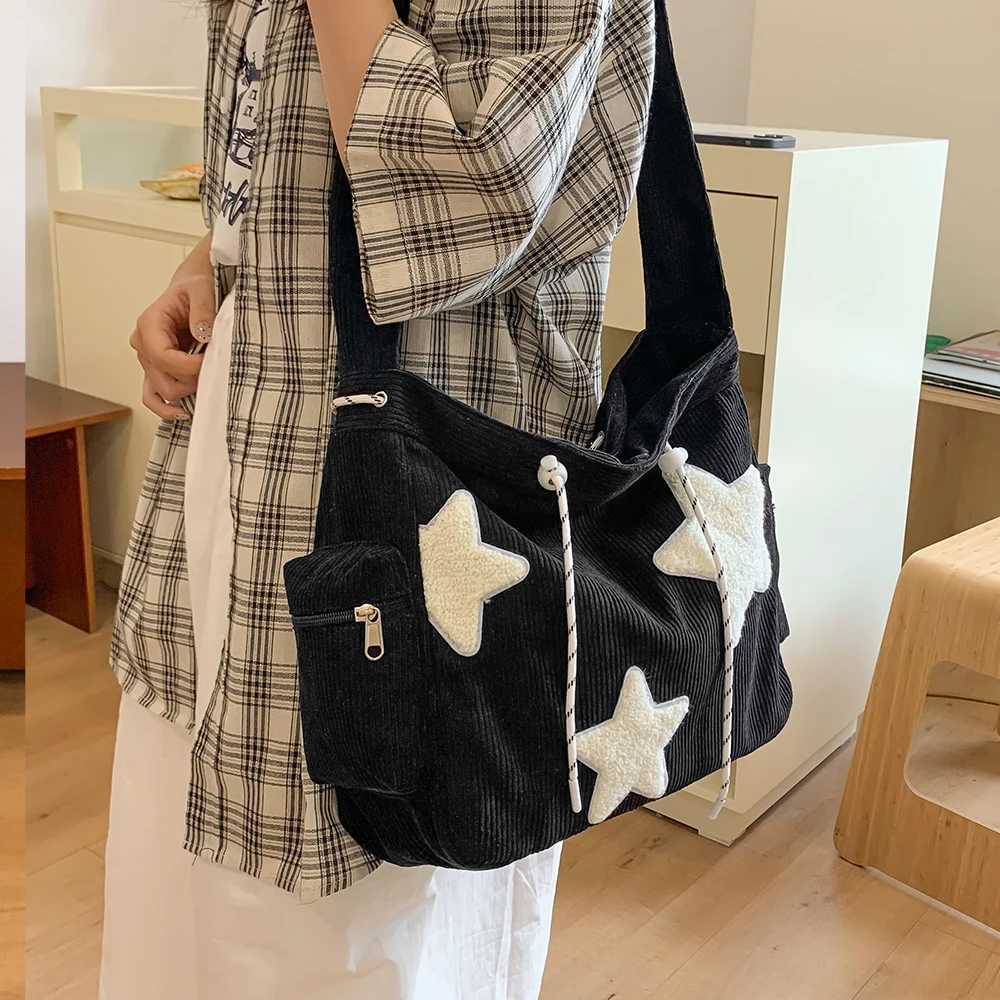 Large Capacity Corduroy Bag Womens Single Shoulder Casual Five Pointed Star Crossbody Bag Versatile Tote Bag XJ250604