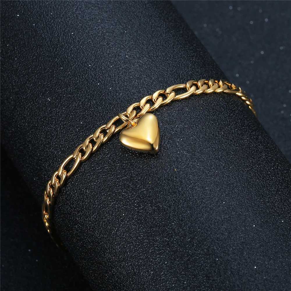 Punk Figaro Chain Anklet Female Gold Silver Color Stainless Steel Heart Charm Leg Foot Ankle Bracelet for Women Jewelry Gift W250604