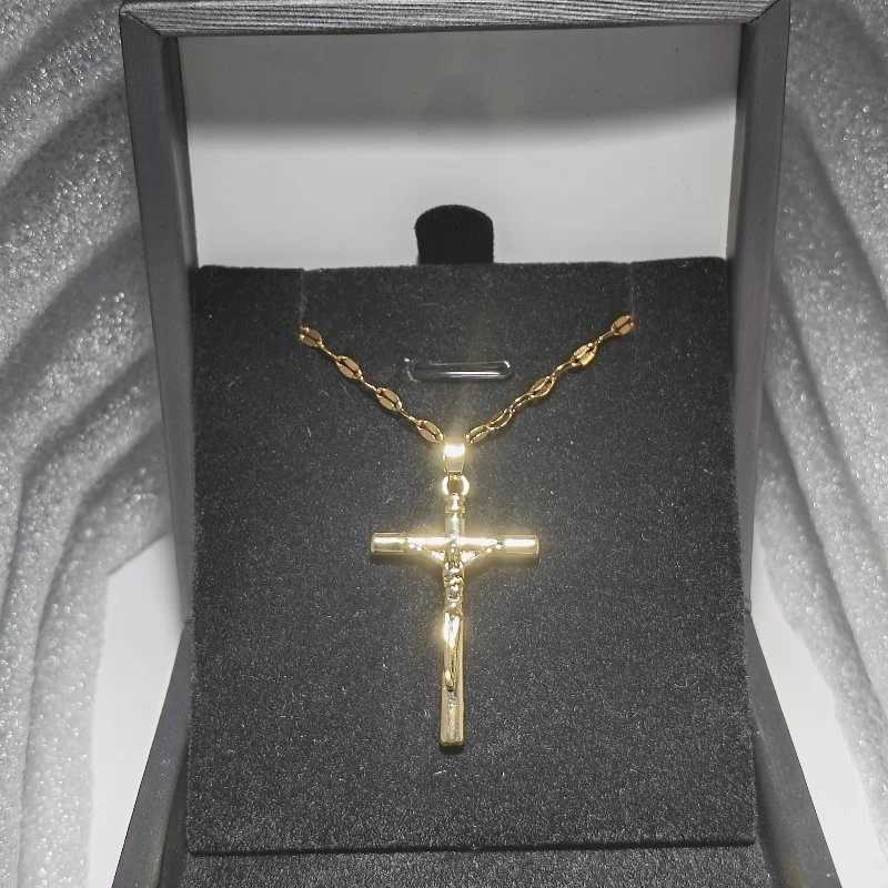 Simple Titanium Steel Necklace with Gold Plated Cross Pendant Punk Hip-hop Necklace for Men and Women XJ250604