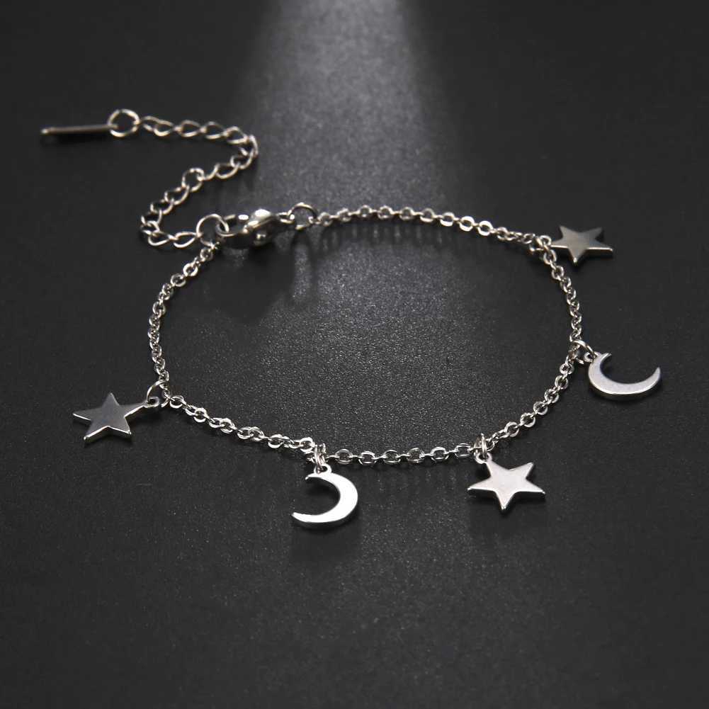 Teamer Classic Star Moon Anklet Stainless Steel Ankle Jewelry for Women Girls Summer Outdoor Beach Lightweight Accessories No Rust W250604