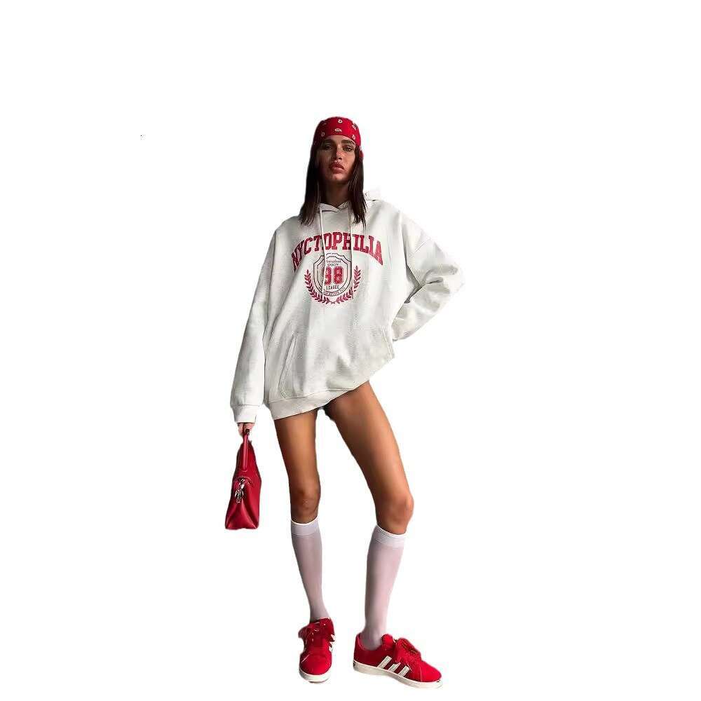 American Style Boyfriend Oversize Letter Print Hoodie For Women Trendy Brand Long Sleeve With Interchangeable Pocket Design Top B5