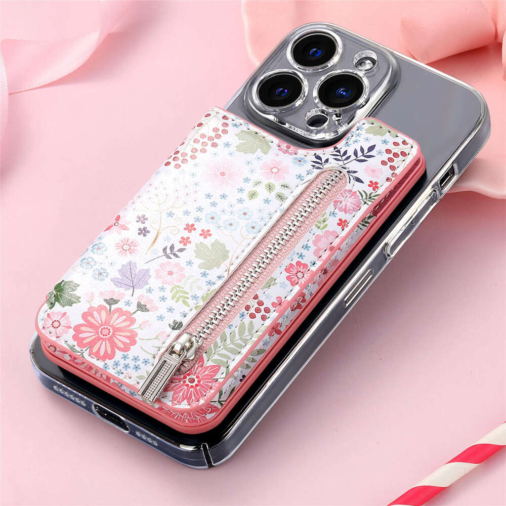 Multifunctional Phone Sleeve Painted 3M Adhesive Back Wallet Case Insert Stand RFID Zipper Card Holder